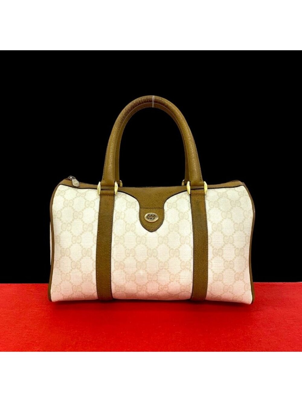 Gucci Vintage GG Logo Pattern Leather Mini Boston Bag White